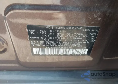 2019 Subaru Outback 2.5I Premium из США, поврежденный, VIN 4S4BSAHCXK3379951